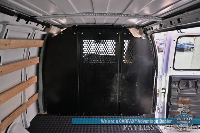 2022 Chevrolet Express Cargo Van 2500 / Convenience Pkg / Cold Climate Pkg / 4.3L V6 / Bulkhead / Power Locks, Windows & Mirrors / AUX Input / Back Up Camera / Air Conditioning / Cruise Control / Block Heater / Only 17K Miles / 1-Owner Anchorage AK