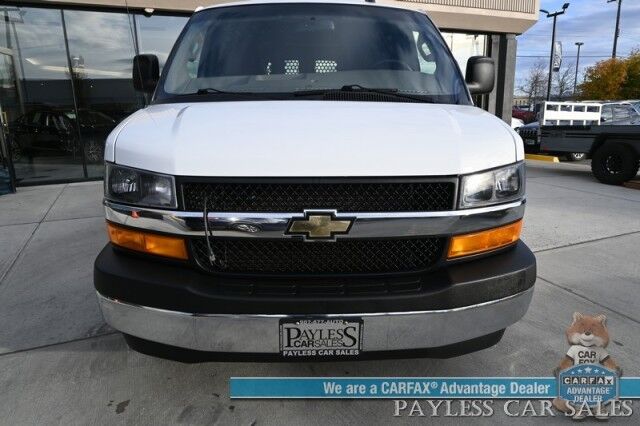 2022 Chevrolet Express Cargo Van 2500 / Convenience Pkg / Cold Climate Pkg / 4.3L V6 / Bulkhead / Power Locks, Windows & Mirrors / AUX Input / Back Up Camera / Air Conditioning / Cruise Control / Block Heater / Only 17K Miles / 1-Owner Anchorage AK