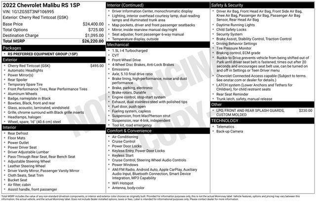 2022 Chevrolet Malibu RS Raleigh NC