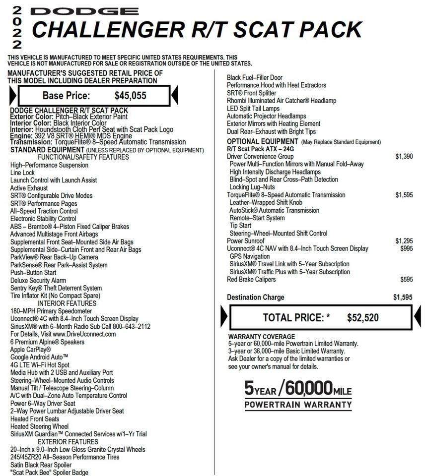 2022 Dodge Challenger R/T Scat Pack / Convenience Group / Sunroof / 6.4L V8! Lincolnton NC