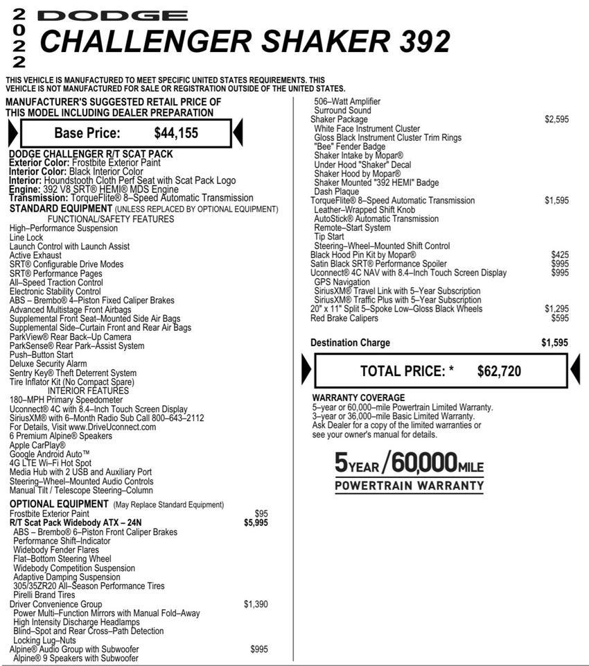 2022 Dodge Challenger R/T Scat Pack Widebody / Shaker Package / 6.4L V8! Lincolnton NC