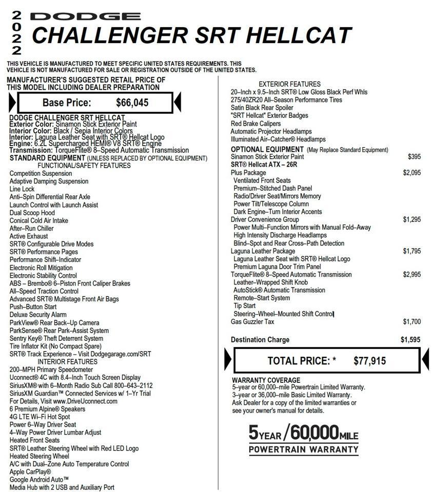 2022 Dodge Challenger SRT Hellcat / UPGRADES / Plus Package / 6.2L V8! Lincolnton NC