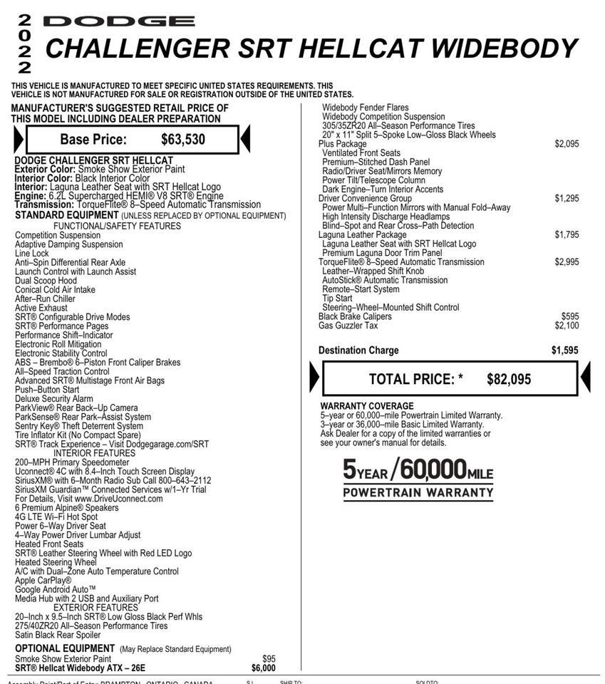 2022 Dodge Challenger SRT Hellcat Widebody / Plus Package / Laguna Leather! Lincolnton NC