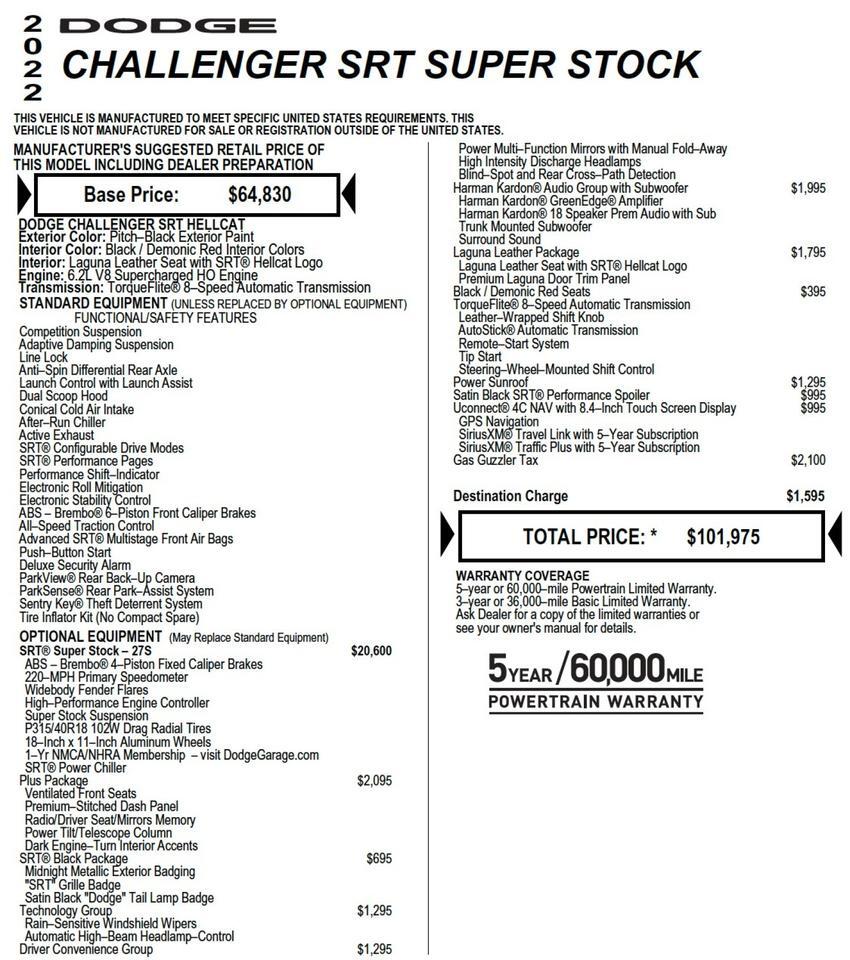 2022 Dodge Challenger SRT Super Stock / Plus PKG / Laguna Leather / 6.2L V8! Lincolnton NC