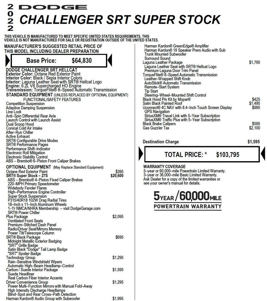 2022 Dodge Challenger SRT Super Stock / Plus Package / Harman Kardon Audio! Lincolnton NC
