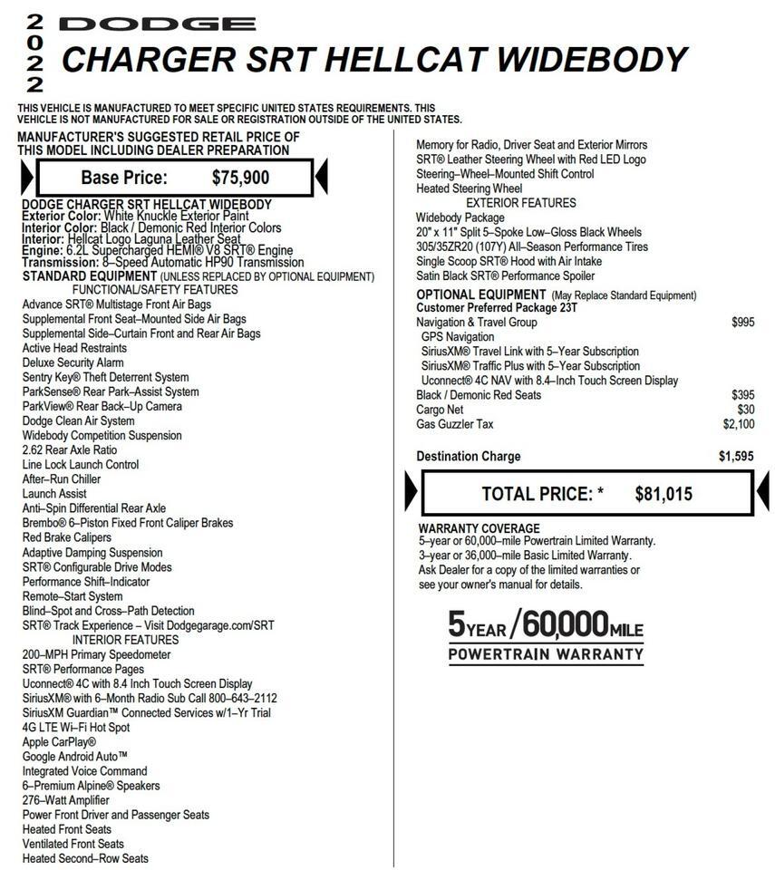 2022 Dodge Charger SRT Hellcat Widebody / NAV Group / Supercharged V8 Lincolnton NC