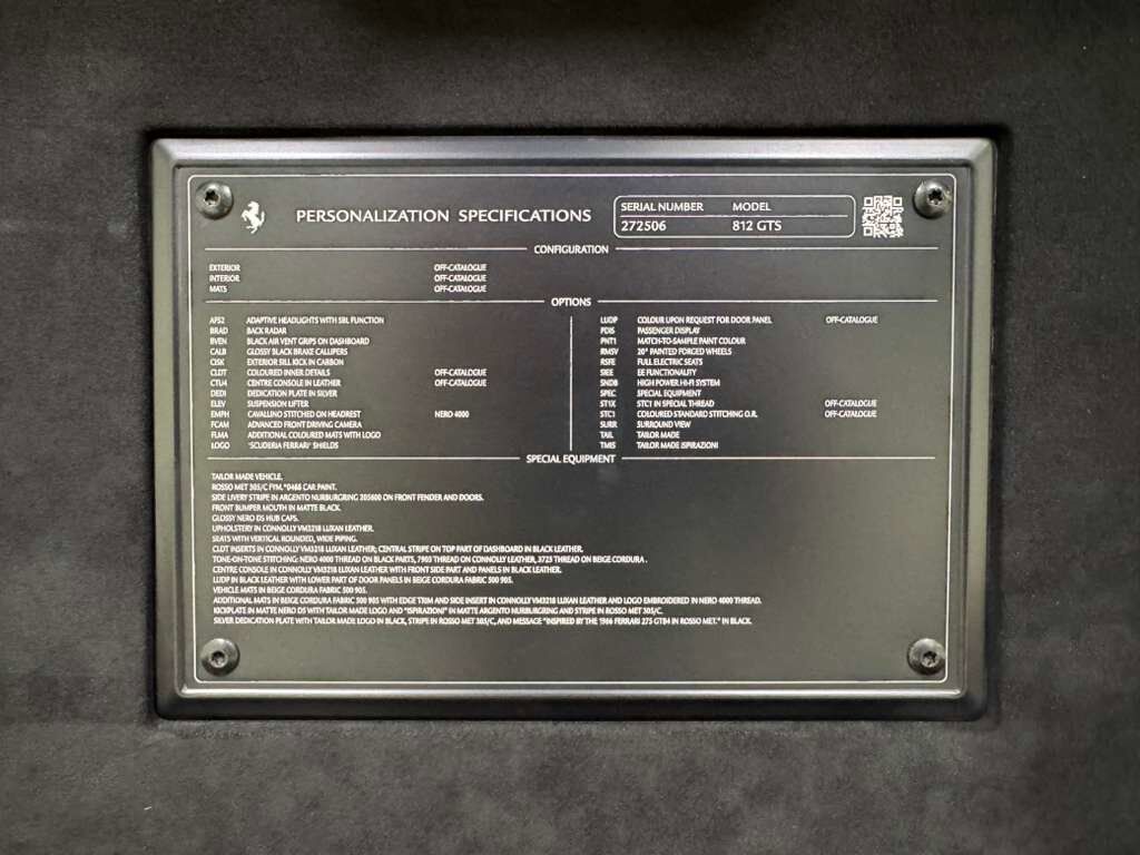 2022 Ferrari 812 GTS TAILOR MADE BUILD! Ispirazioni, Rosso Metallic paint, bespoke interior, passenger display AND MORE!! Fort Lauderdale FL