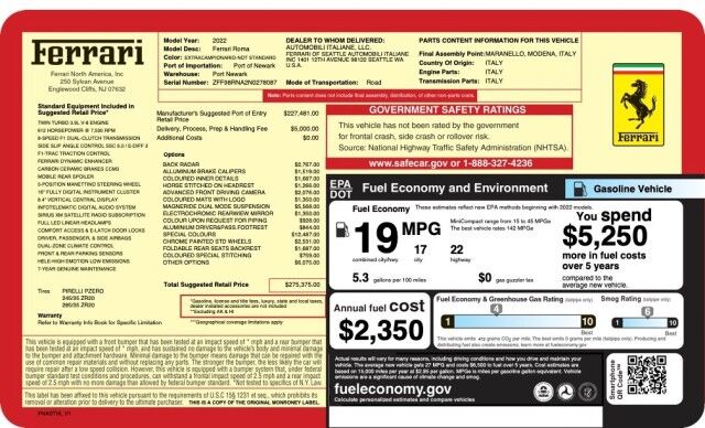 2022 Ferrari Roma ($275,375 MSRP) *SPECIAL ORDER COLOR- BLU ROMA* *MAGNERIDE* *1-OWNER* *ONLY 6800 MILES* San Diego CA