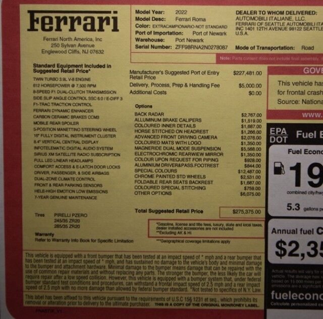 2022 Ferrari Roma Roma ($275,375 MSRP) *SPECIAL ORDER COLOR* *6800 MILES* San Diego CA