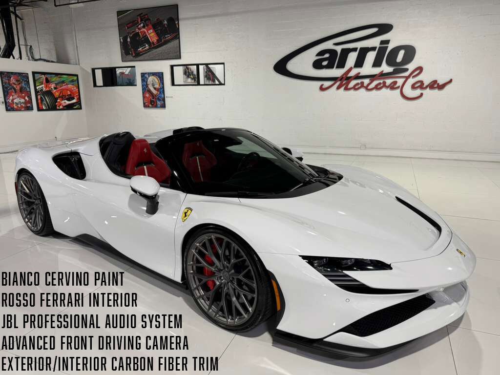 2022 Ferrari SF90 Spider Bianco Cervino paint, Rosso Ferrari interior, JBL Professional audio carbon galore AND MUCH MORE!!