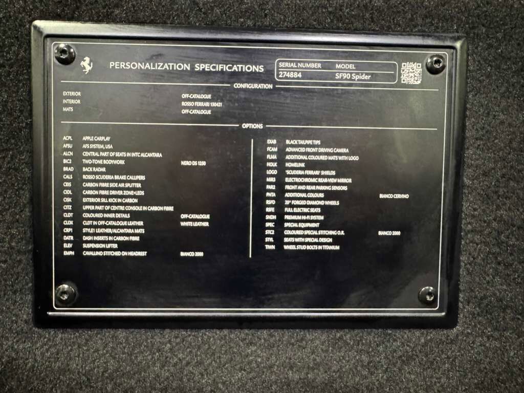 2022 Ferrari SF90 Spider Bianco Cervino paint, Rosso Ferrari interior, JBL Professional audio carbon galore AND MUCH MORE!! Fort Lauderdale FL