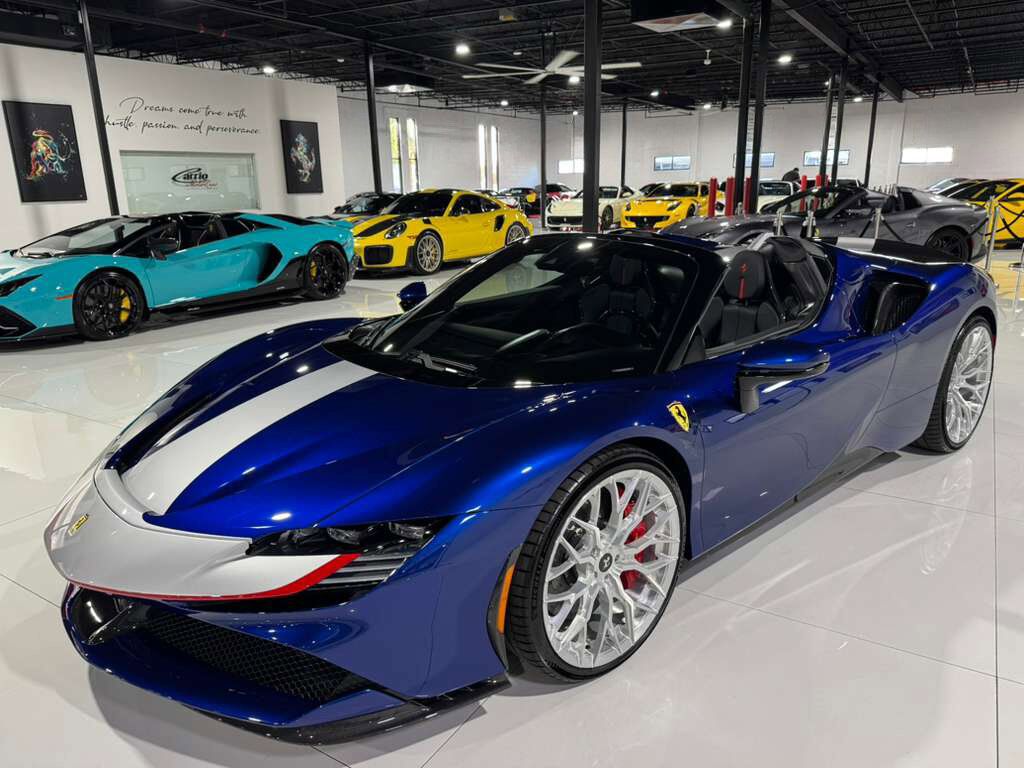 2022 Ferrari SF90 Spider Blu Elettrico paint,painted livrea,carbon racing seats,JBL audio,Apple CarPlay,carbon galore & MORE!
