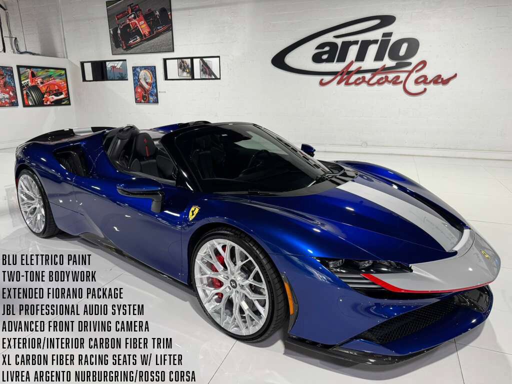 2022 Ferrari SF90 Spider Blu Elettrico paint,painted livrea,carbon racing seats,JBL audio,Apple CarPlay,carbon galore & MORE!