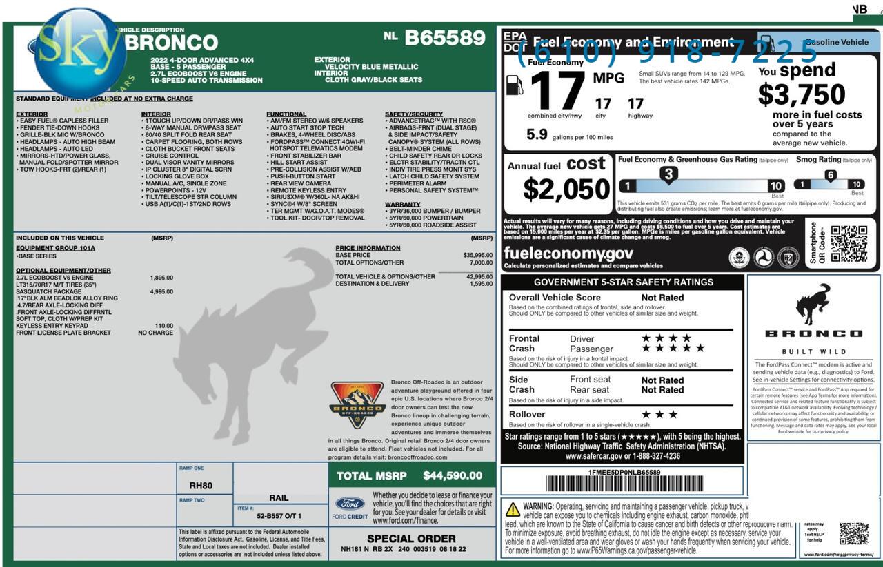 2022 Ford Bronco 4WD Black Diamond 4 Door SASQUATCH PKG