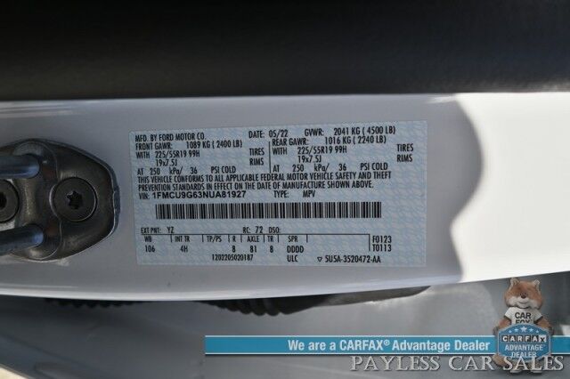 2022 Ford Escape SE / AWD / Sport Appearance & Convenience Pkg / Co-Pilot 360 Assist+ / Navigation / Adaptive Cruise / Lane Depart & Blind Spot / Apple CarPlay & Android Auto / Back Up Camera / 31 MPG / 1-Owner Anchorage AK