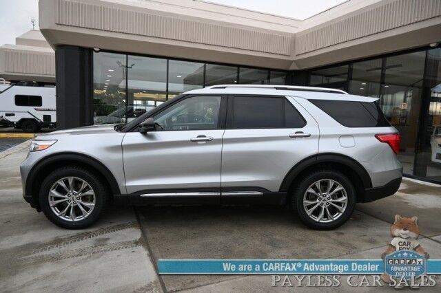 2022 Ford Explorer Limited / 4X4 / Auto Start / Heated & Cooled Leather Seats / Heated Steering / NAV / Adaptive Cruise / Lane Depart & Blind Spot / 360 Cam / Rear Captain Chairs / 3rd Row / Seats 6 / Block Heater / New Tires / 1-Owner Anchorage AK