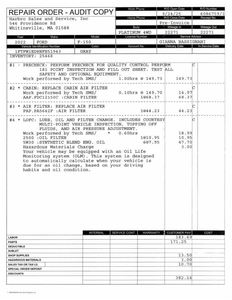 2022 Ford F-150 Platinum - 1 OWNER - OVER 77K NEW Whitinsville MA