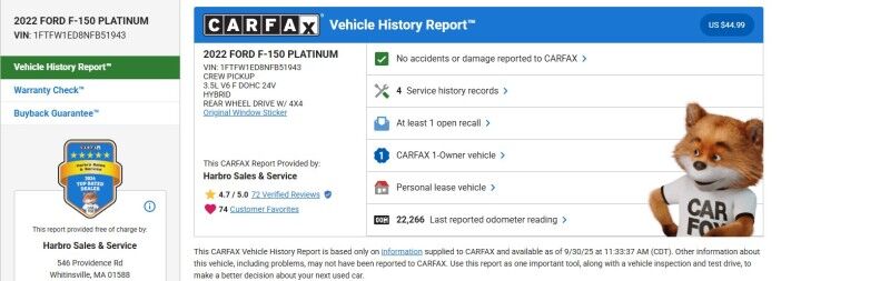 2022 Ford F-150 Platinum - 1 OWNER - OVER 77K NEW Whitinsville MA
