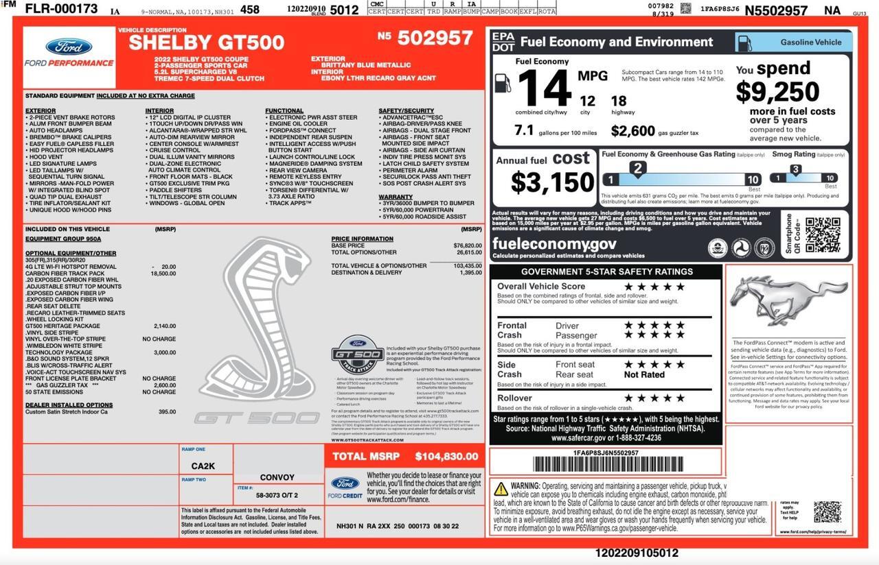 2022 Ford Mustang Shelby GT500 Heritage Edition Carbon Fiber Track Pack Scottsdale AZ