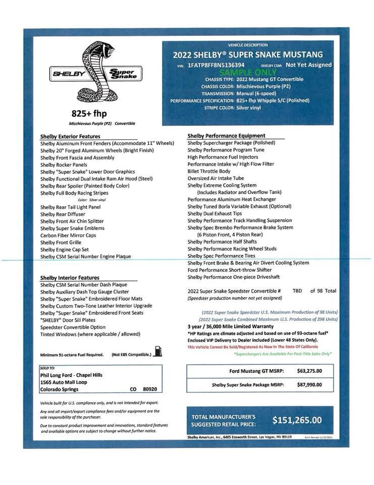 2022 Ford Mustang Super Snake Parker CO