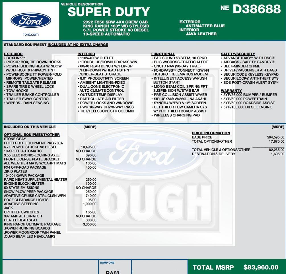 2022 Ford Super Duty F-250 King Ranch 4X4 / Ultimate Package / Adaptive Steering! Lincolnton NC