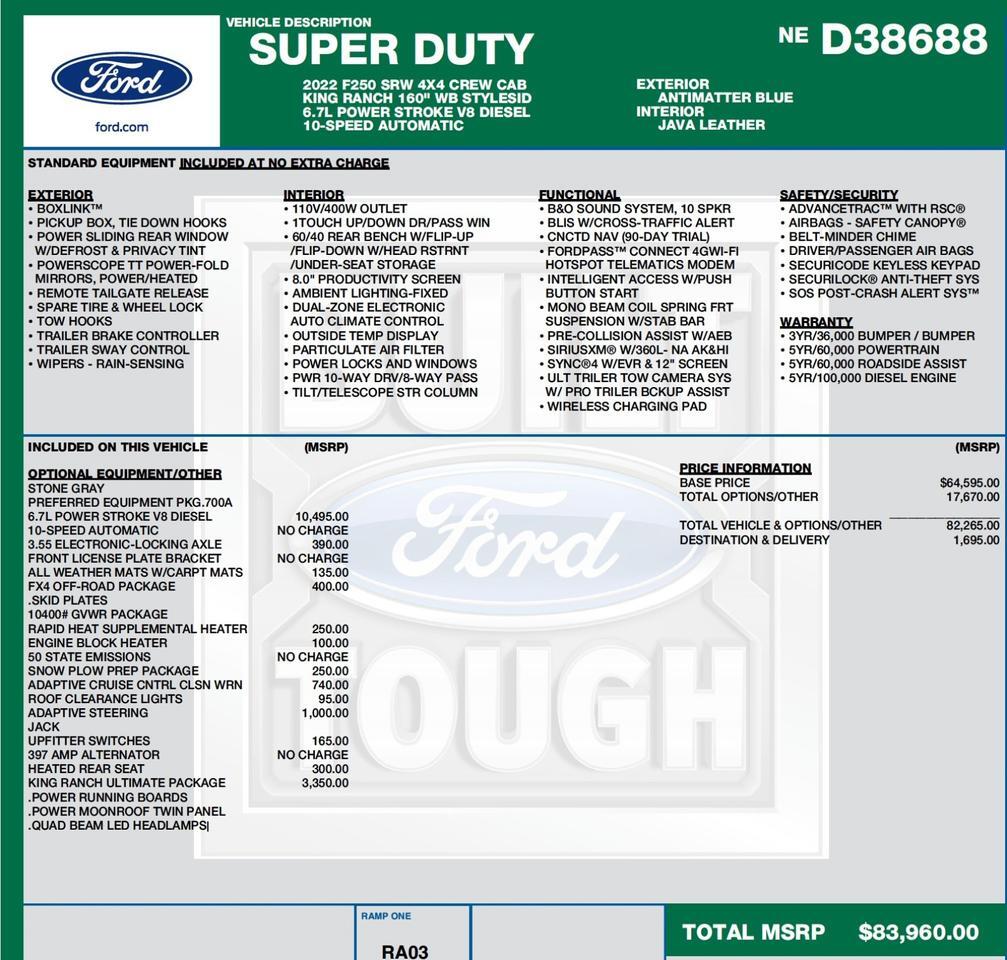 2022 Ford Super Duty F-250 King Ranch 4X4 / Ultimate Package / Adaptive Steering! Lincolnton NC