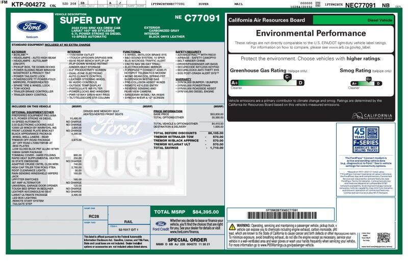 2022 Ford Super Duty F-250 LARIAT Ultimate TREMOR Black Appearance 6.7L 37in To