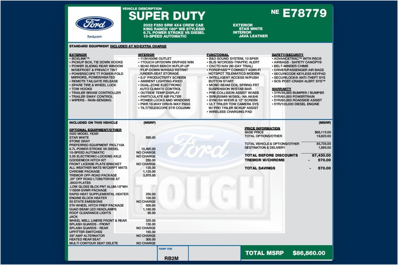 2022 Ford Super Duty F-350 King Ranch 4X4 / Tremor Off Road / V8 Diesel Lincolnton NC