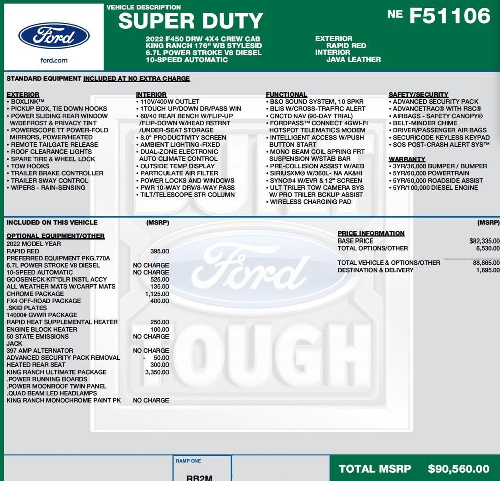 2022 Ford Super Duty F-450 King Ranch 4X4 / DRW / Ultimate Package / Diesel! Lincolnton NC