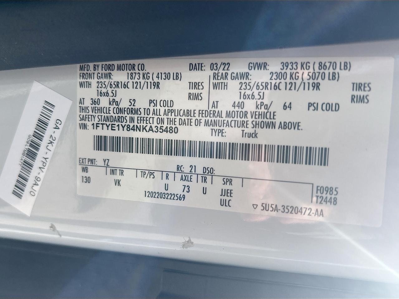 2022 Ford Transit Cargo Van T-150 Low Rf 8670 GVWR RWD Venice FL