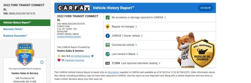 2022 Ford Transit Connect Van XL - 1 OWNER - ONLY 17K MILES Webster MA