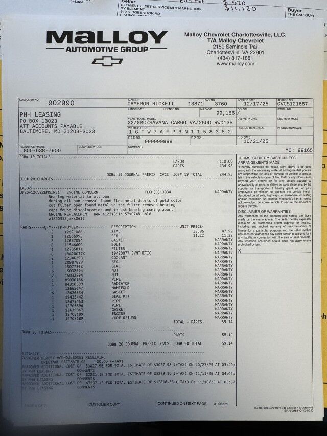 2022 GMC Savana 2500 Cargo Van New Motor & Transmission Henrico VA