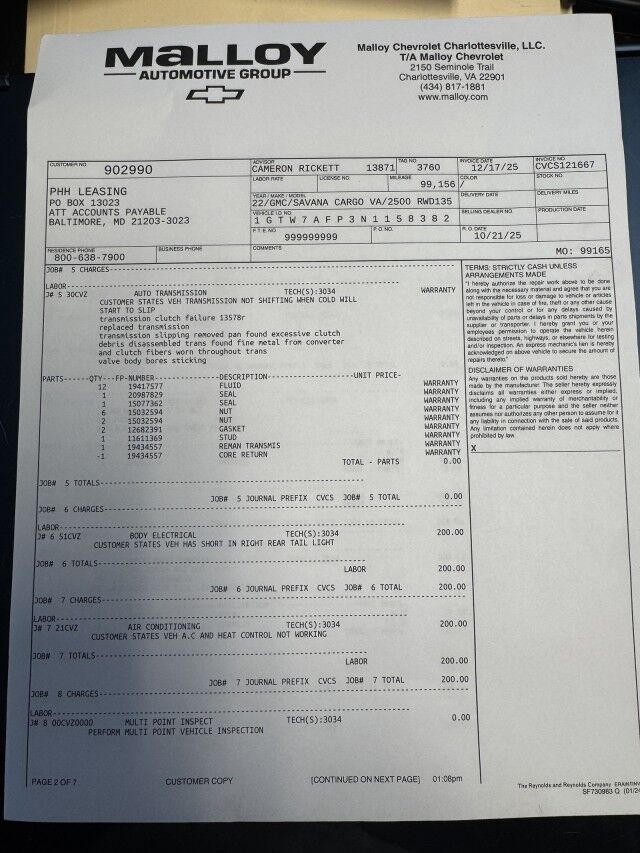 2022 GMC Savana 2500 Cargo Van New Motor & Transmission Henrico VA