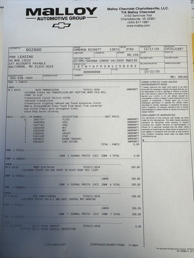 2022 GMC Savana 2500 Cargo Van New Motor & Transmission Henrico VA