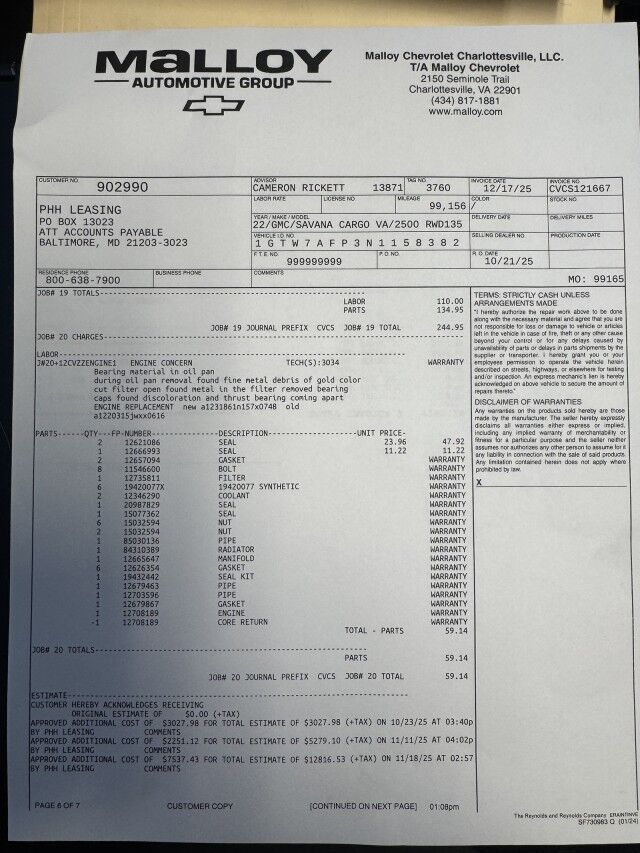 2022 GMC Savana 2500 Cargo Van New Motor & Transmission Henrico VA