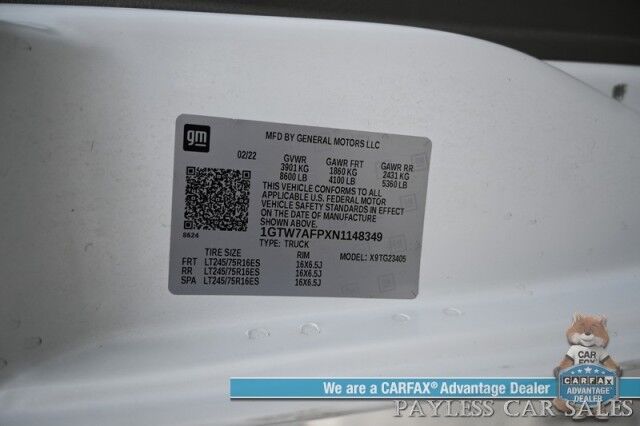 2022 GMC Savana Cargo Van 2500 / Chrome Appearance & Cold Climate Pkg / 4.3L V6 / Driver Convenience Pkg / Bulkhead / Power Locks, Windows & Mirrors / Aux Input / Air Conditioning / Cruise Control / Running Boards / 1-Owner Anchorage AK