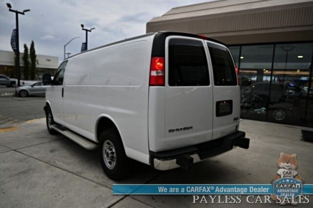 2022 GMC Savana Cargo Van 2500 / Chrome Appearance & Cold Climate Pkg / 4.3L V6 / Driver Convenience Pkg / Bulkhead / Power Locks, Windows & Mirrors / Aux Input / Air Conditioning / Cruise Control / Running Boards / 1-Owner Anchorage AK