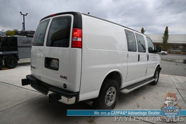 2022 GMC Savana Cargo Van 2500 / Chrome Appearance & Cold Climate Pkg / 4.3L V6 / Driver Convenience Pkg / Bulkhead / Power Locks, Windows & Mirrors / Aux Input / Air Conditioning / Cruise Control / Running Boards / 1-Owner Anchorage AK