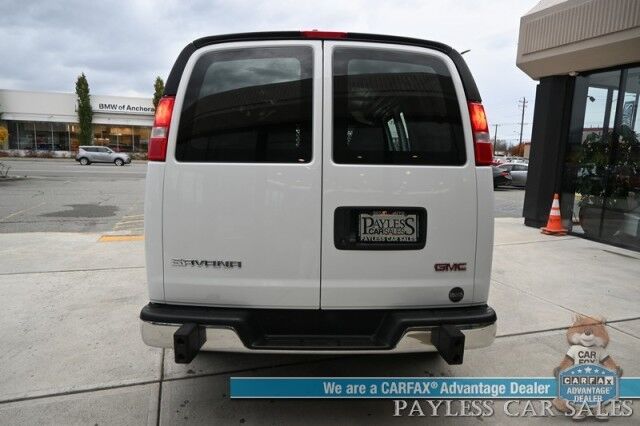 2022 GMC Savana Cargo Van 2500 / Chrome Appearance & Cold Climate Pkg / 4.3L V6 / Driver Convenience Pkg / Bulkhead / Power Locks, Windows & Mirrors / Aux Input / Air Conditioning / Cruise Control / Running Boards / 1-Owner Anchorage AK