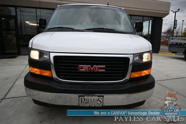 2022 GMC Savana Cargo Van 2500 / Chrome Appearance & Cold Climate Pkg / 4.3L V6 / Driver Convenience Pkg / Bulkhead / Power Locks, Windows & Mirrors / Aux Input / Air Conditioning / Cruise Control / Running Boards / 1-Owner Anchorage AK