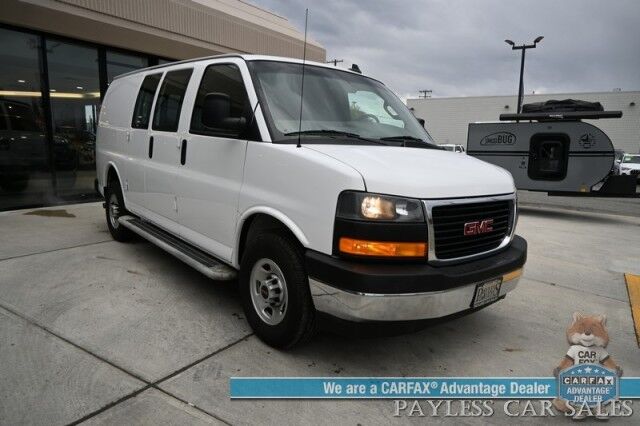 2022 GMC Savana Cargo Van 2500 / Chrome Appearance & Cold Climate Pkg / 4.3L V6 / Driver Convenience Pkg / Bulkhead / Power Locks, Windows & Mirrors / Aux Input / Air Conditioning / Cruise Control / Running Boards / 1-Owner Anchorage AK