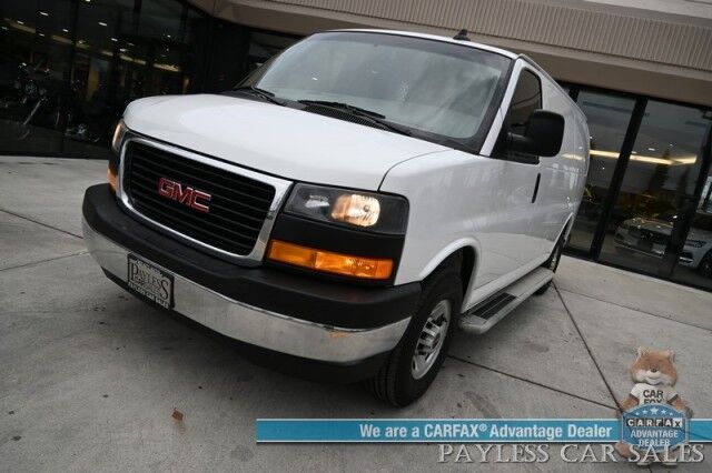 2022 GMC Savana Cargo Van 2500 / Chrome Appearance & Cold Climate Pkg / 4.3L V6 / Driver Convenience Pkg / Bulkhead / Power Locks, Windows & Mirrors / Aux Input / Air Conditioning / Cruise Control / Running Boards / 1-Owner Anchorage AK
