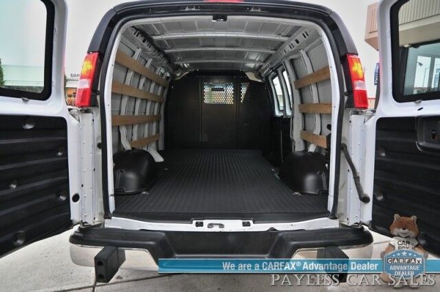 2022 GMC Savana Cargo Van 2500 / Chrome Appearance & Cold Climate Pkg / 4.3L V6 / Driver Convenience Pkg / Bulkhead / Power Locks, Windows & Mirrors / Aux Input / Air Conditioning / Cruise Control / Running Boards / 1-Owner Anchorage AK