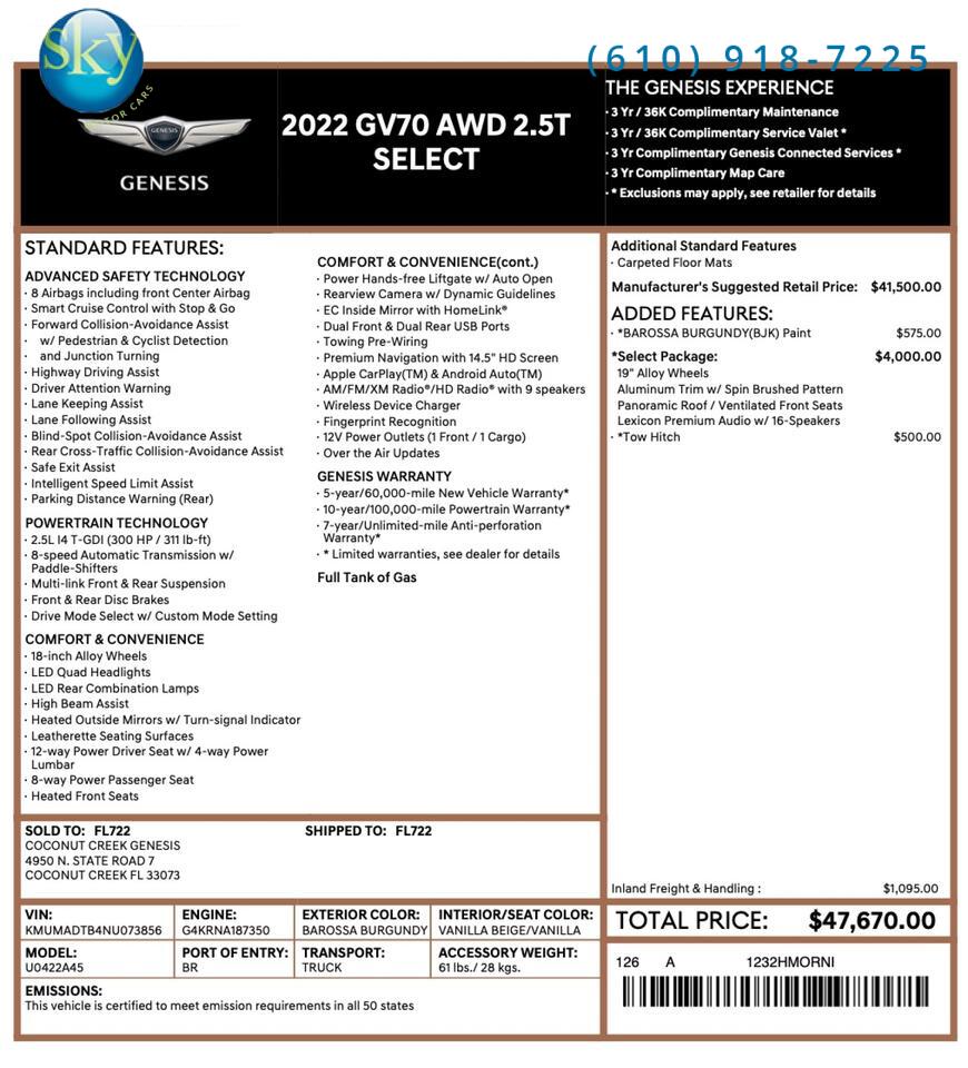 2022 Genesis GV70 AWD 2.5T West Chester PA