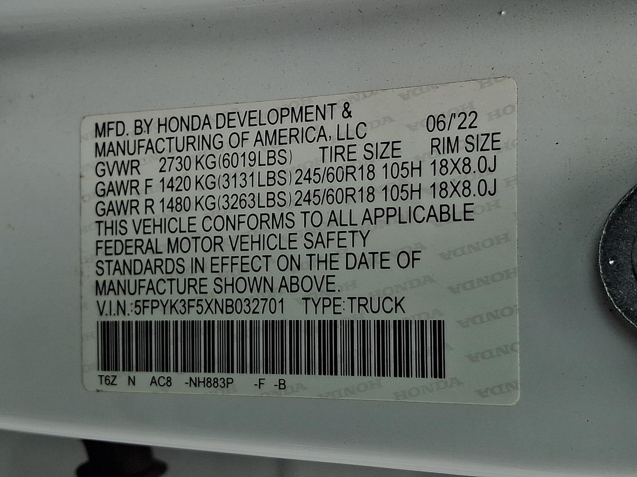 2022 Honda Ridgeline RTL Vineland NJ
