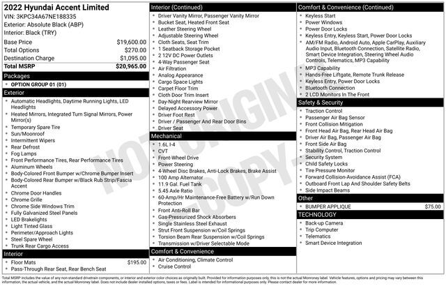 2022 Hyundai Accent Limited Raleigh NC
