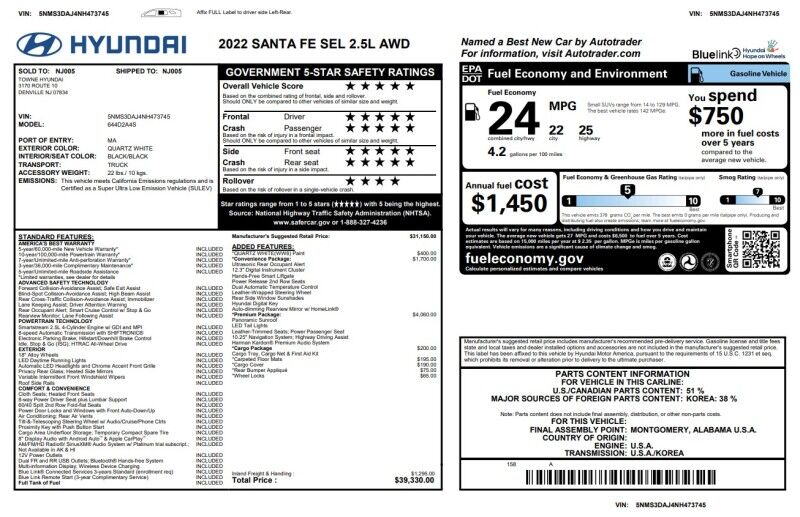 2022 Hyundai Santa Fe SEL - PREMIUM PACKAGE - LOADED - 1 OWNER Whitinsville MA