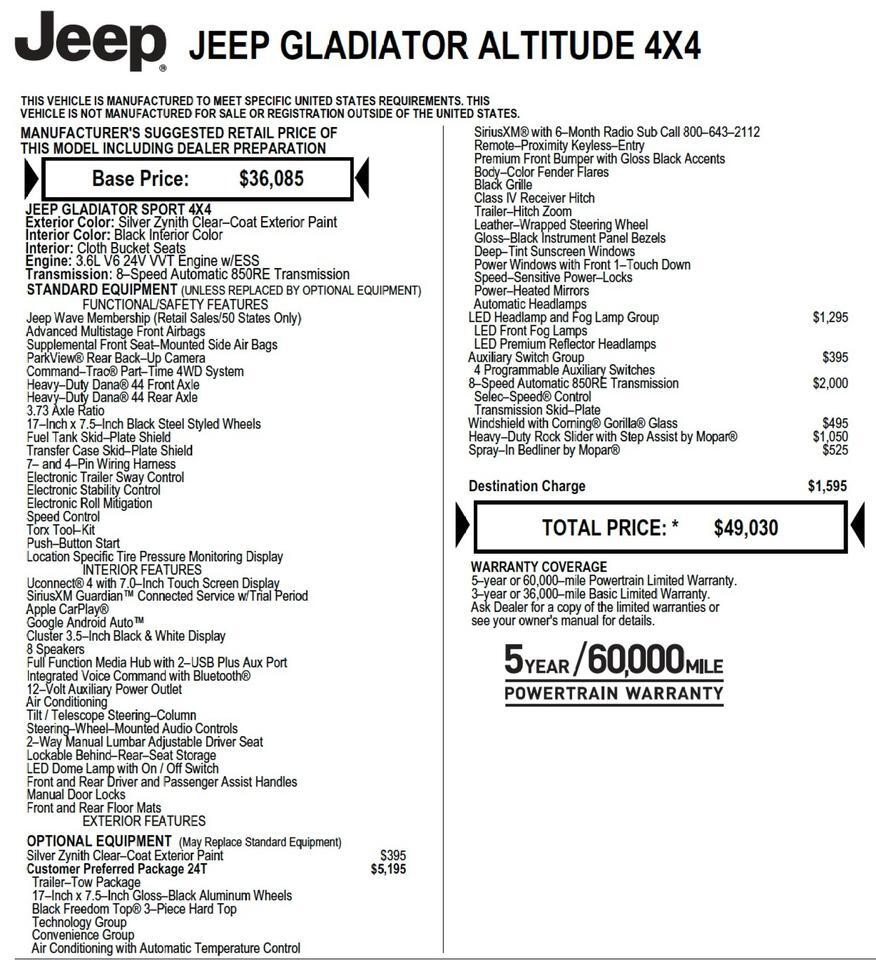 2022 Jeep Gladiator Altitude 4X4 / Upgrades / LED Group / Preferred Package! Lincolnton NC