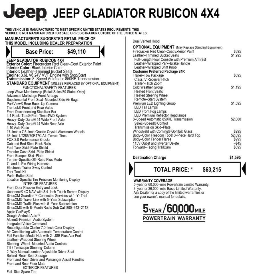 2022 Jeep Gladiator Rubicon 4X4 / Cold Weather Group / Leather Seats! Lincolnton NC