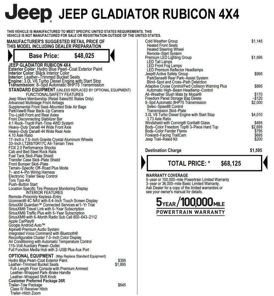 2022 Jeep Gladiator Rubicon 4X4 / UPGRADES / Turbo Diesel! Lincolnton NC